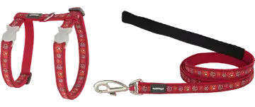 Red Dingo Petral-Correa Gato Style Paw Impression Rojo