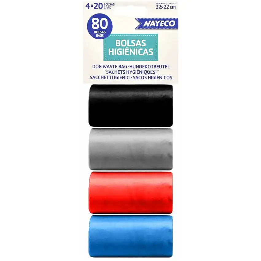 Bolsas Higiénicas 4 Rollos de 20 Bolsas Negro/Plata/Rojo/Azul