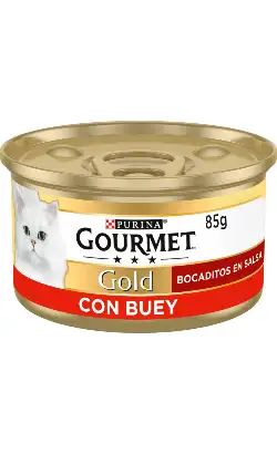 Comida húmeda para gatos Gourmet Gold con trocitos de ternera en salsa | Húmeda (lata) | 24 x 85 g
