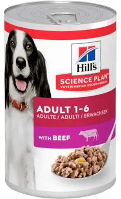 Alimento húmedo para perros adultos Hills Science Plan con carne de res | Lata | 24 x 370 g | - 20% de descuento en la segunda caja