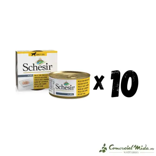 SCHESIR Perro Lata Pollo con Jamón en Gelatina Pack 10X150gr
