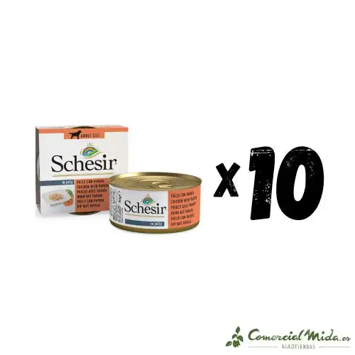 SCHESIR Perro Lata Pollo con Papaya en Gelatina Pack 10X150gr