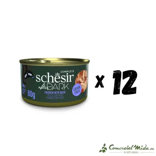 SCHESIR GATO AFTER DARK Pollo, Pato y Filetes en Caldo Pack 12x80gr