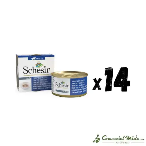 SCHESIR GATO LATA Atún con Anchovetas en Gelatina Pack 14x85gr