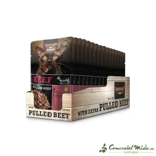 LEONARDO Beef + Extra Pulled Beef Alimento para Gatos Adultos Pack 16x70 gr