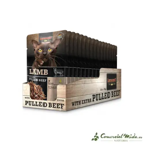 LEONARDO Lamb + Extra Pulled Beef Alimento para Gatos Adultos Pack 16x70 gr