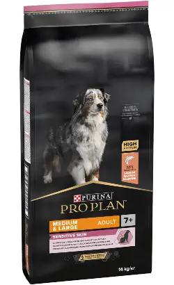Alimento para perros adultos medianos y grandes de 7 años o más con piel sensible, sabor salmón | 14 kg