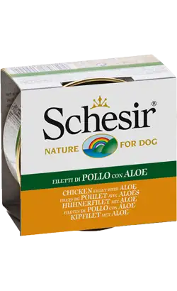 Alimento húmedo para perros Schesir Dog, filete de pollo con aloe en gelatina | Lata | 10 x 150 g