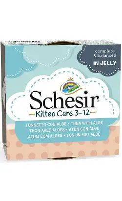 Alimento húmedo para gatos y gatitos Schesir con atún y aloe en gelatina | Lata | 14 x 85 g
