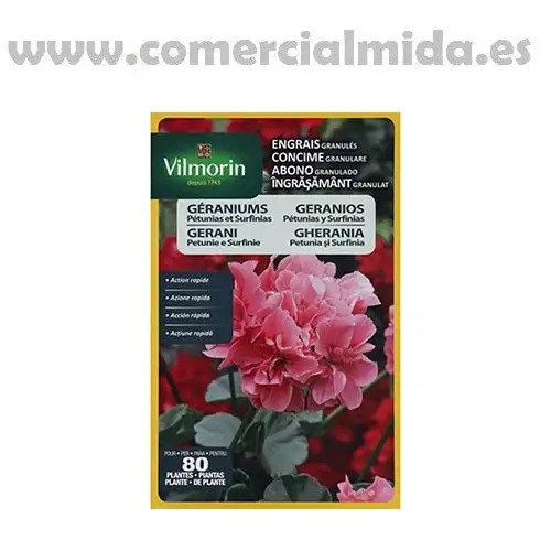 Abono granulado VILMORIN 800g para geranios, petunias y surfinias