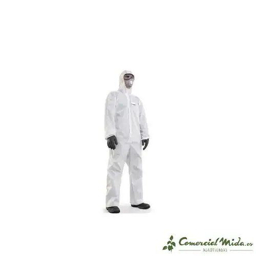 Buzo desechable blanco económico de protección categoría III, clase 5 y 6