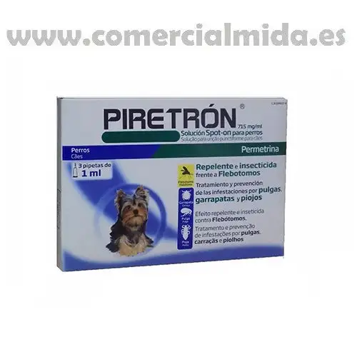 Pipetas PIRETRON para perros -15Kg anti pulgas, garrapatas y flebotomos