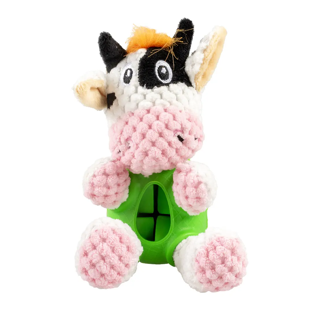 Juguete de peluche para perro vaca dispensador de goma