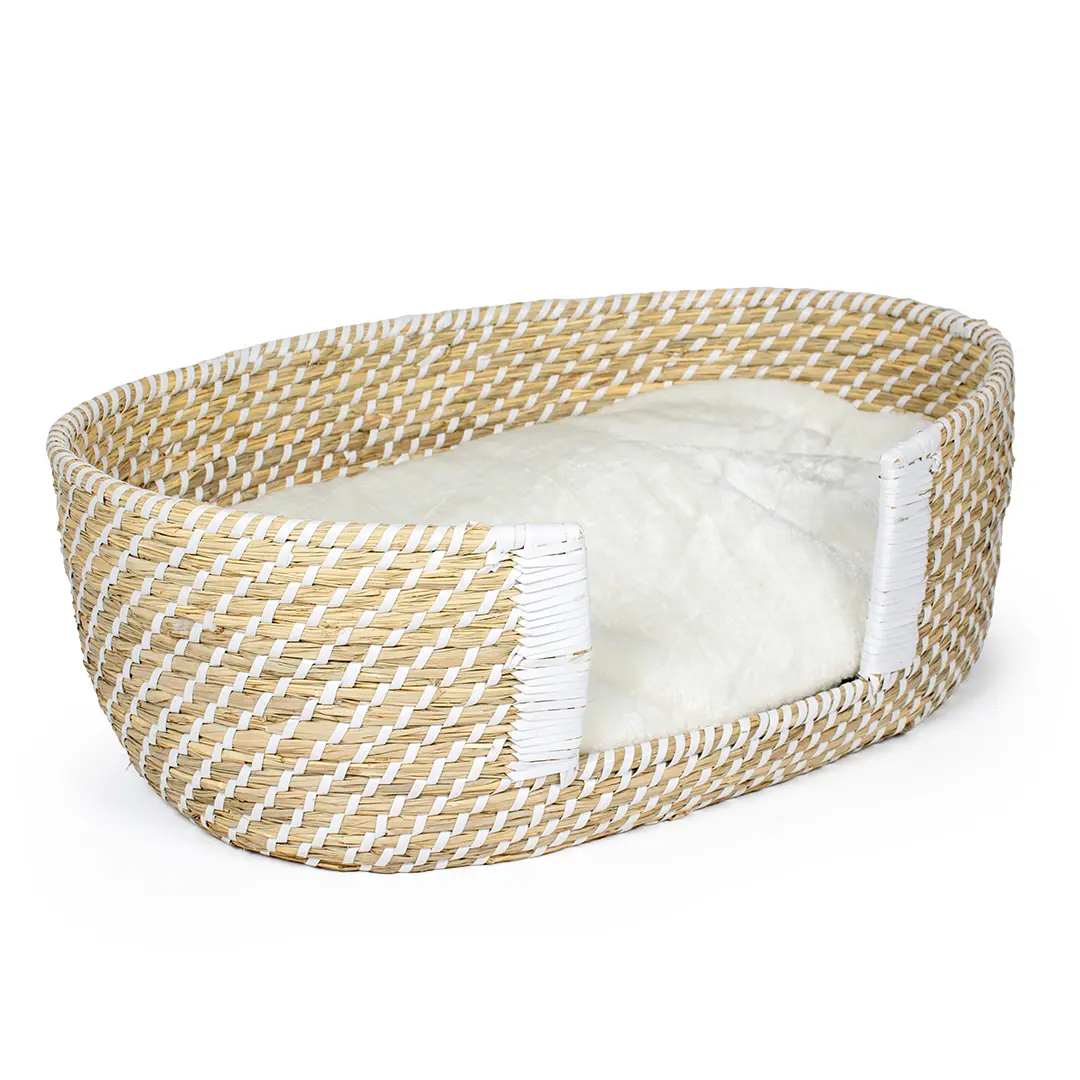 Cesta y cojín de mimbre para perros y gatos