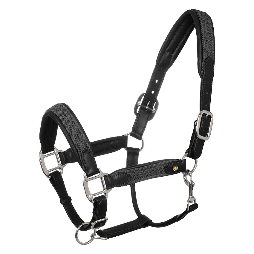 Cabezada para caballo de cuero con inserciones de nylon trenzado