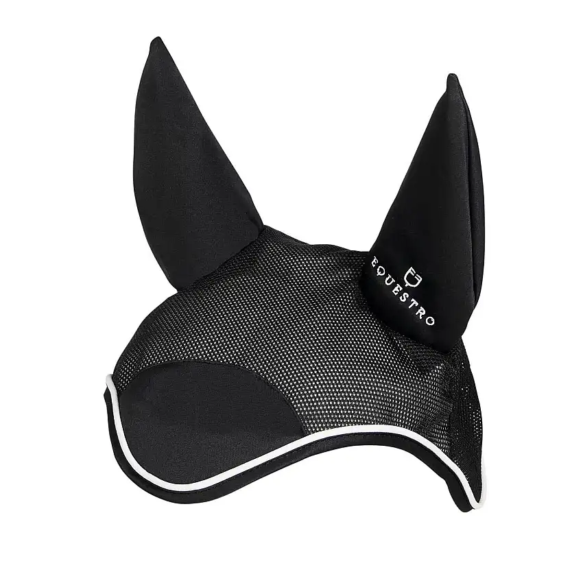 Bonete anti-moscas para caballo con adornos blancos