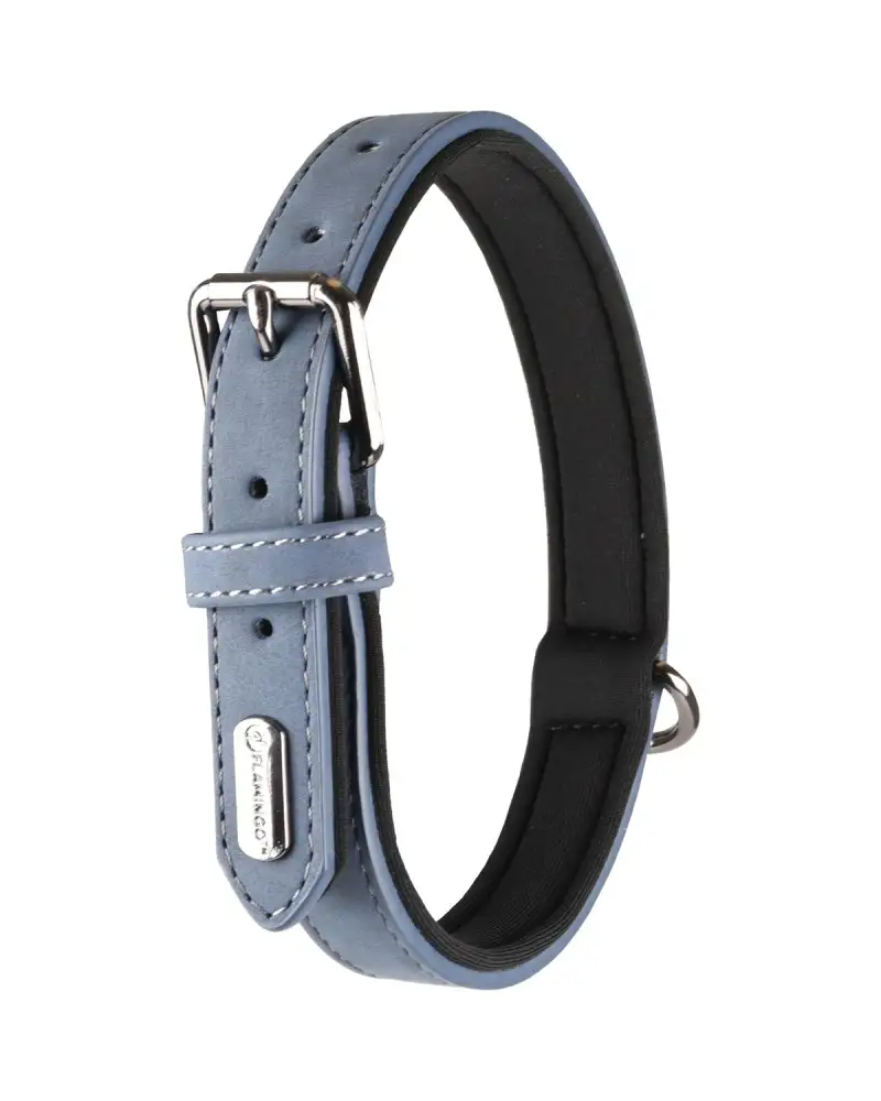Flamingo collar perro cuero azul