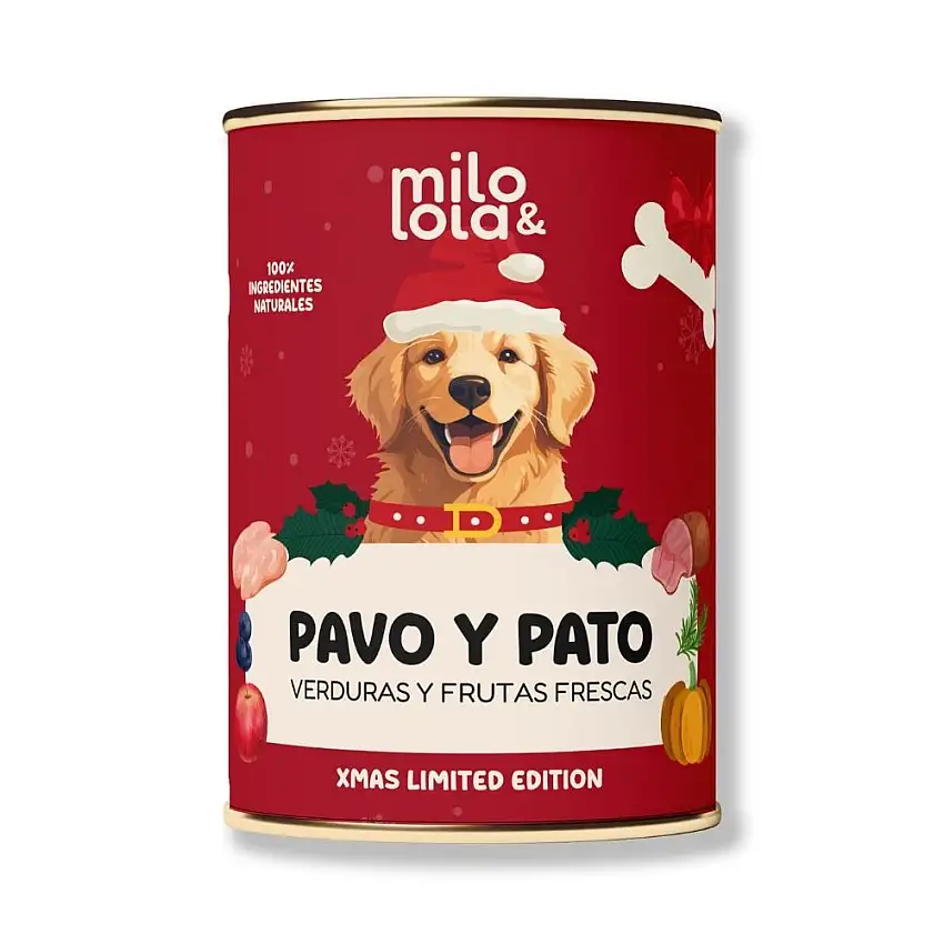 Milo y Lola Lata Navideña de Pato y Pavo para Perro