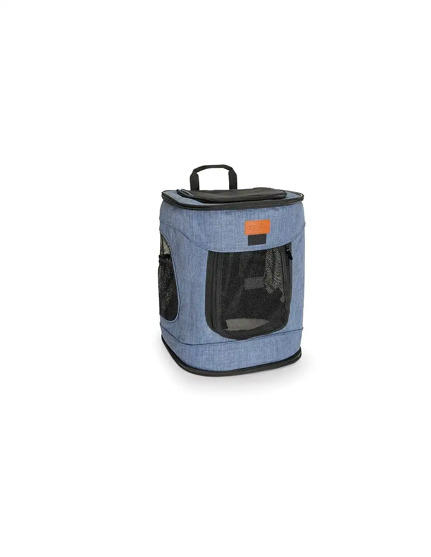 Mochila de transporte de perro azul tejano
