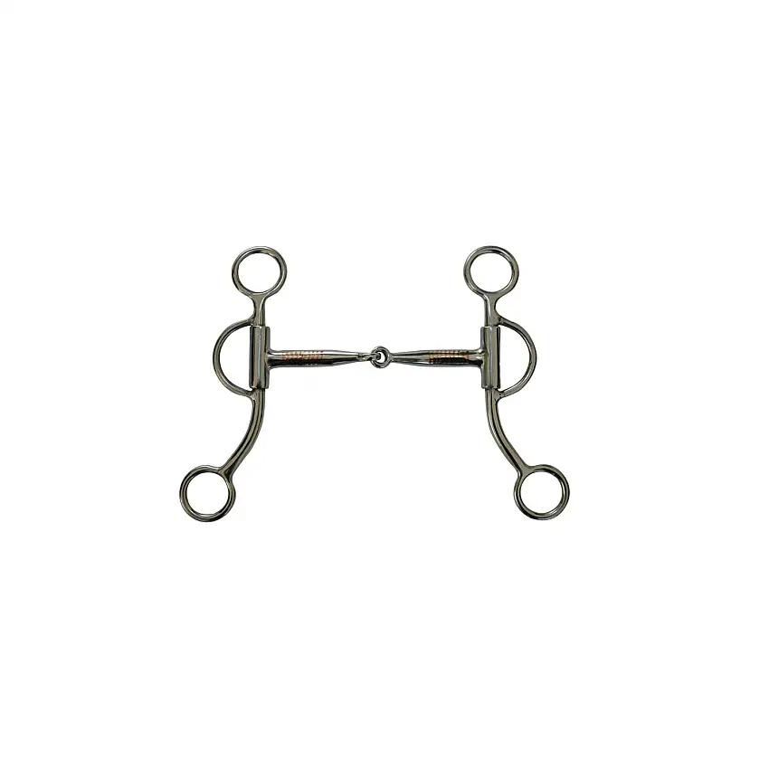 Mors western de filete para caballo en acero inoxidable, con palas cortas y inserts de cobre.