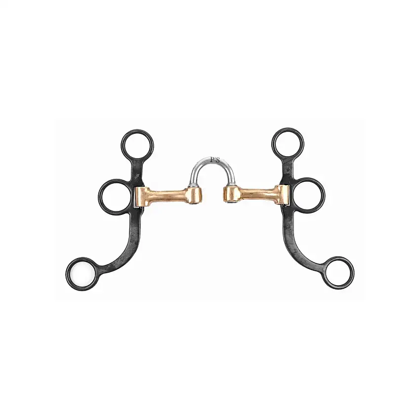 Hilera western de doble anillo para caballo de acero inoxidable con varillas cortas curvadas de cobre.