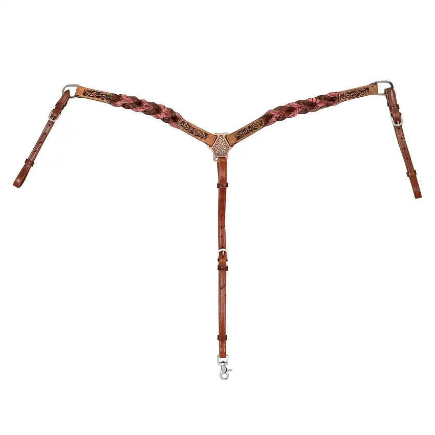 Collar de caza para caballo con decoraciones de cuero trenzado