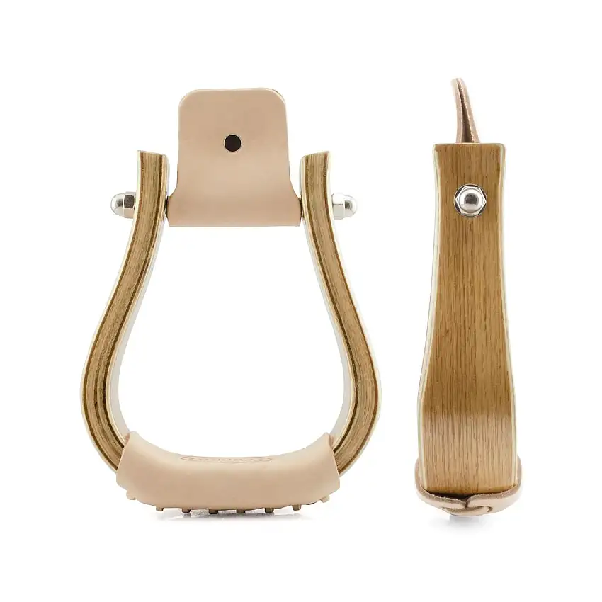 Estribos western de madera con escalón de cuero