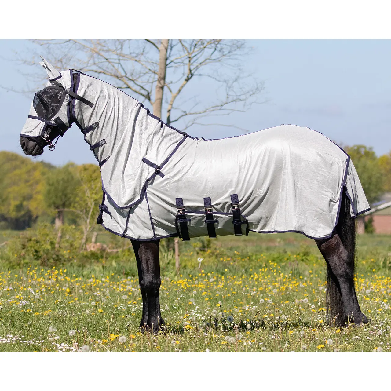 Manta antimoscas para caballos con máscara - cuello grande