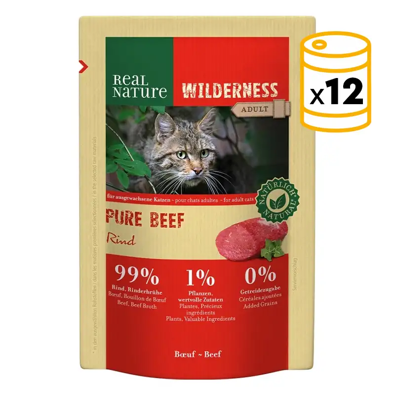 Comida Húmeda en Salsa para Gatos Adultos Real Nature Wilderness Pure Beef con Ternera