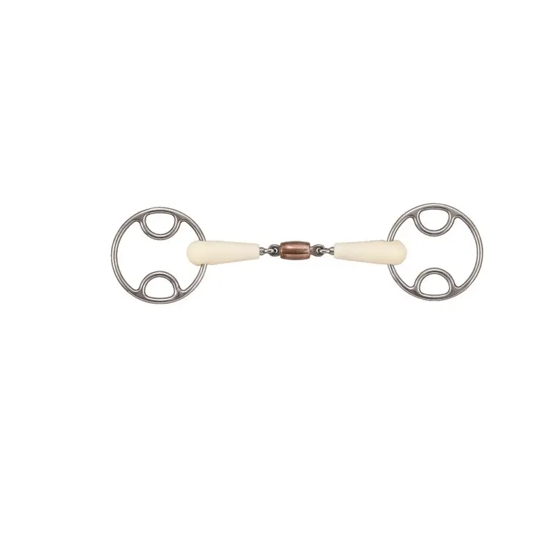 Bocado de caballo de 2 anillos con doble anillo de sellado + rodillo de cobre Happy mouth