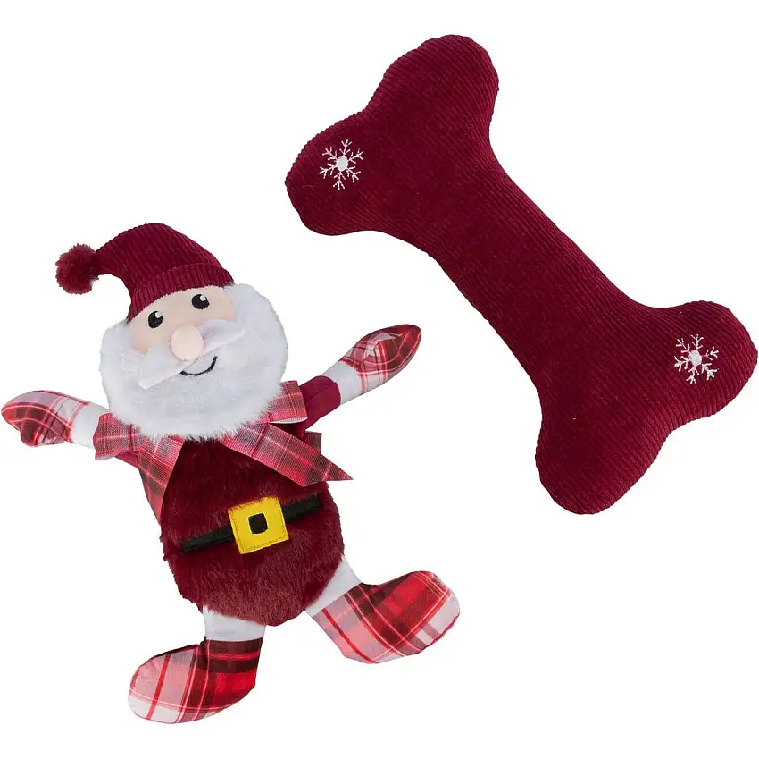 Juguete para perro hueso y papá noel Xmas (x2)